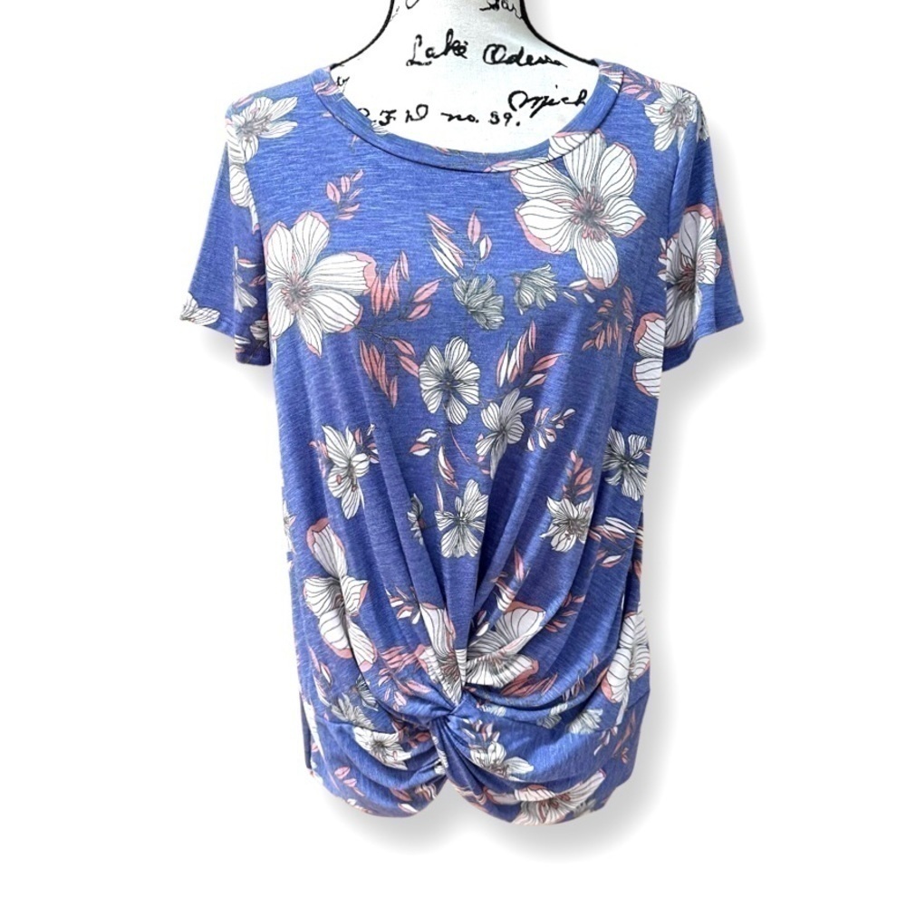 Floral USA Made Short Sleeve Front Knot Top Size S - Picture 4 of 7